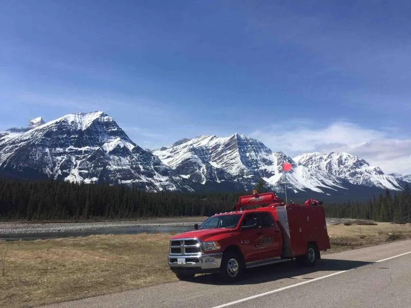 Everflo service truck in the Rocky Mountains